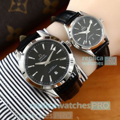 Copy Omega Seamaster Aqua Terra Co-Axial Lovers Watch - Black Dial